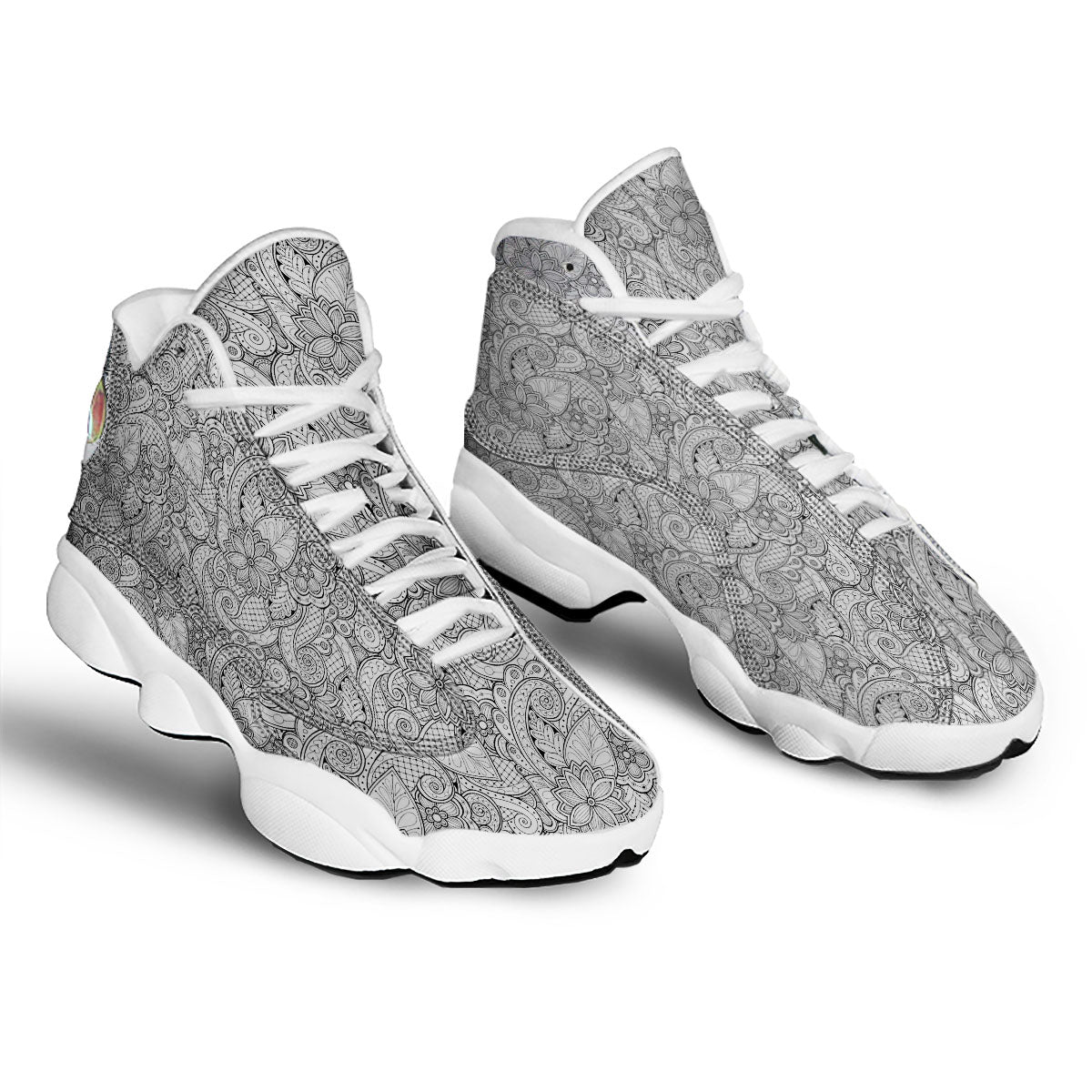Zentangle Monochrome Print Pattern White Basketball Shoes-grizzshop