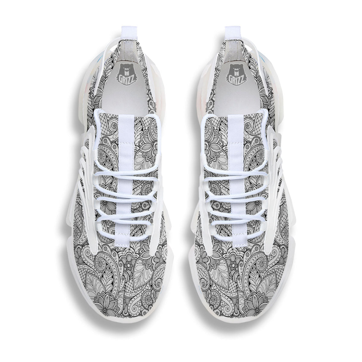 Zentangle Monochrome Print Pattern White Gym Shoes-grizzshop