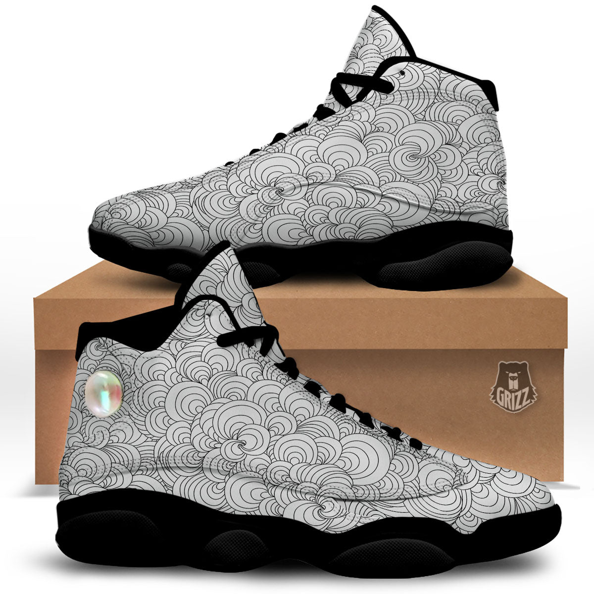 Zentangle White And Black Print Pattern Black Basketball Shoes-grizzshop