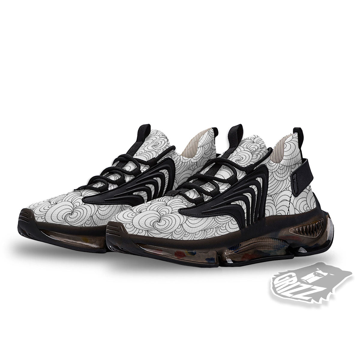 Zentangle White And Black Print Pattern Black Gym Shoes-grizzshop