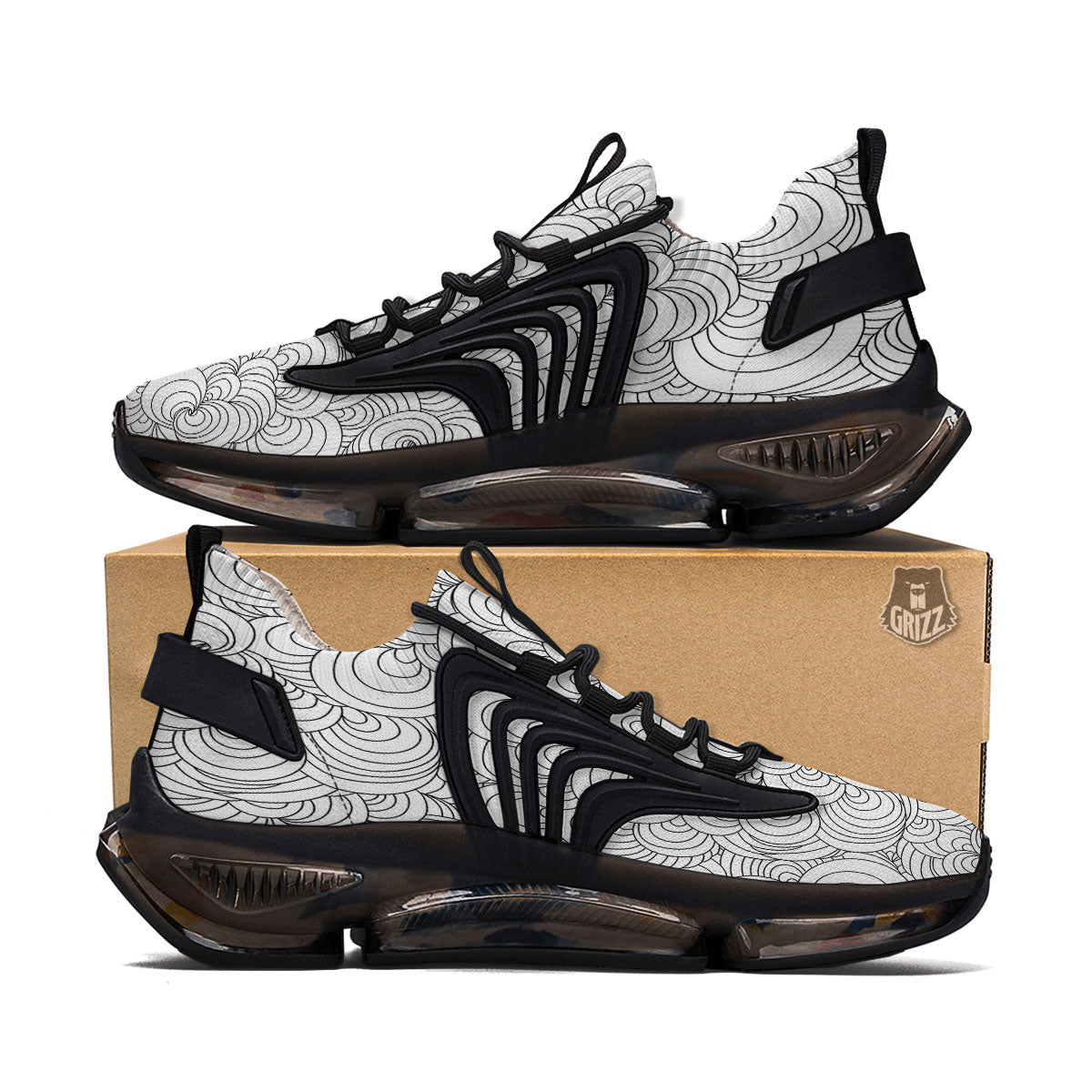 Zentangle White And Black Print Pattern Black Gym Shoes-grizzshop