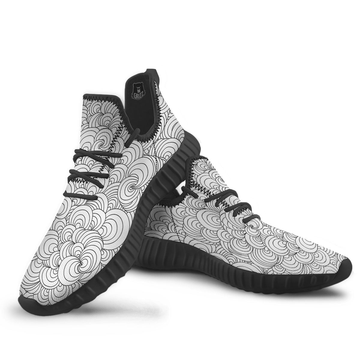 Zentangle White And Black Print Pattern Black Walking Shoes-grizzshop