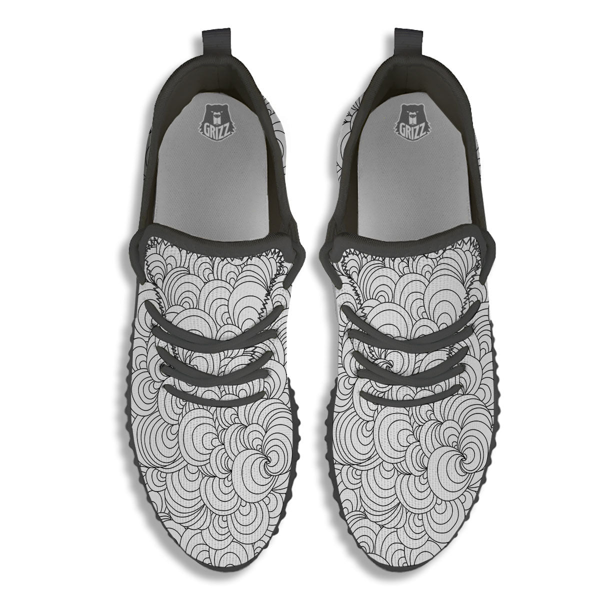 Zentangle White And Black Print Pattern Black Walking Shoes-grizzshop