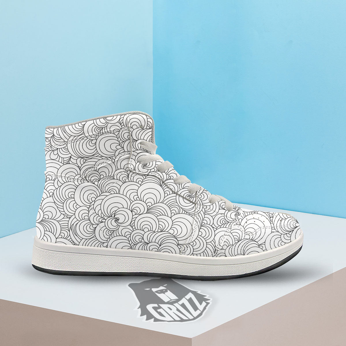 Zentangle White And Black Print Pattern High Top Sneakers-grizzshop