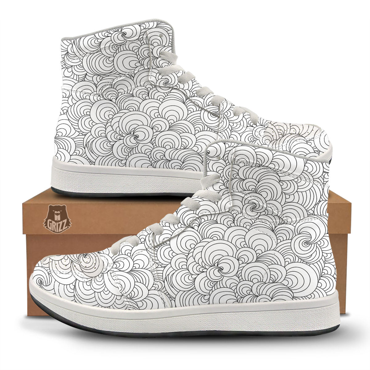 Zentangle White And Black Print Pattern High Top Sneakers-grizzshop