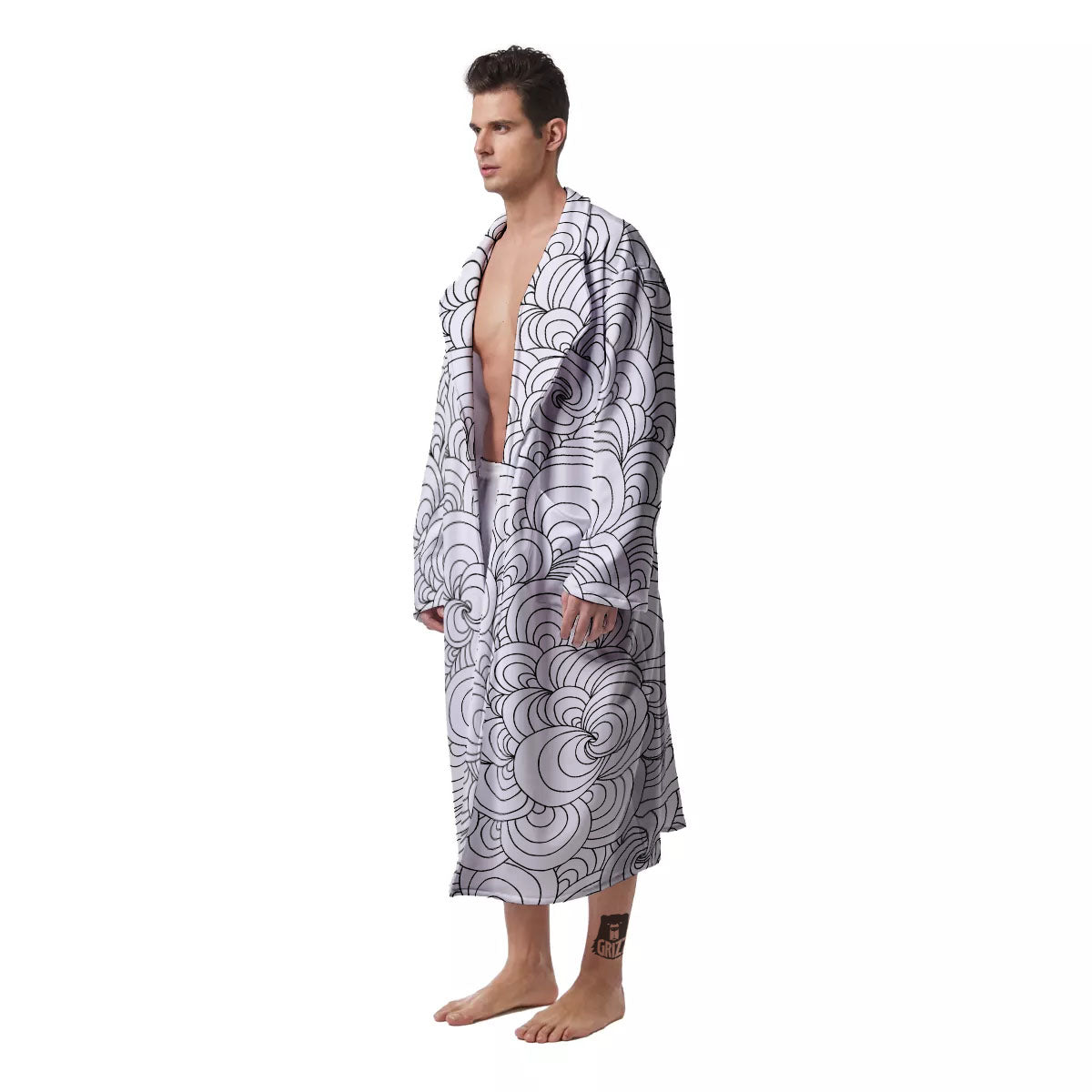 Zentangle White And Black Print Pattern Men's Robe-grizzshop