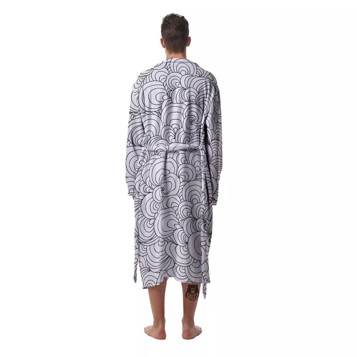 Zentangle White And Black Print Pattern Men's Robe-grizzshop