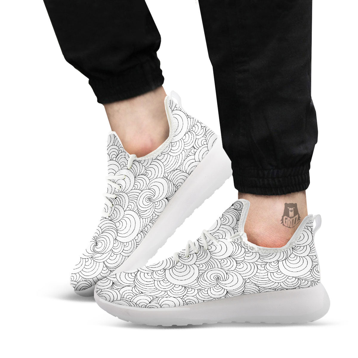 Zentangle White And Black Print Pattern White Athletic Shoes-grizzshop