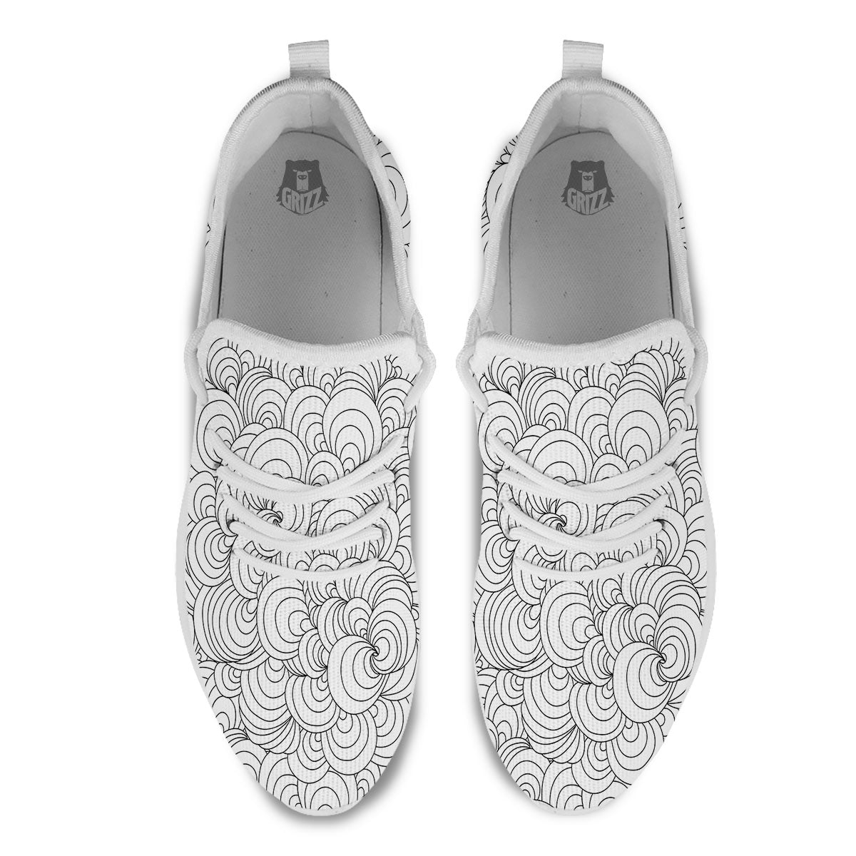 Zentangle White And Black Print Pattern White Athletic Shoes-grizzshop