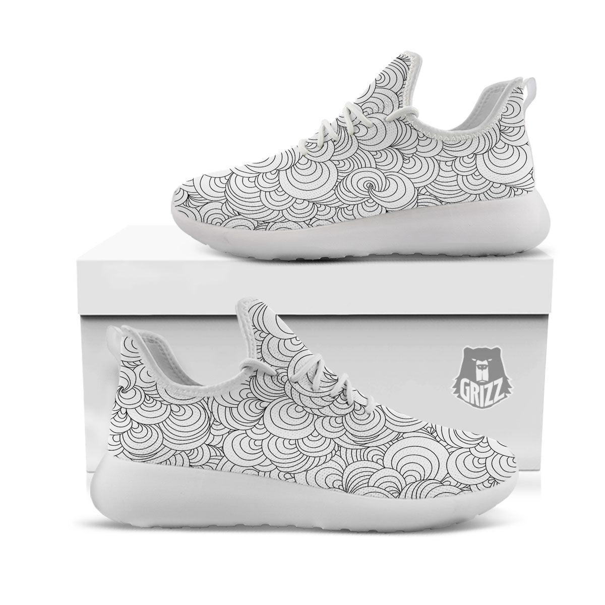 Zentangle White And Black Print Pattern White Athletic Shoes-grizzshop