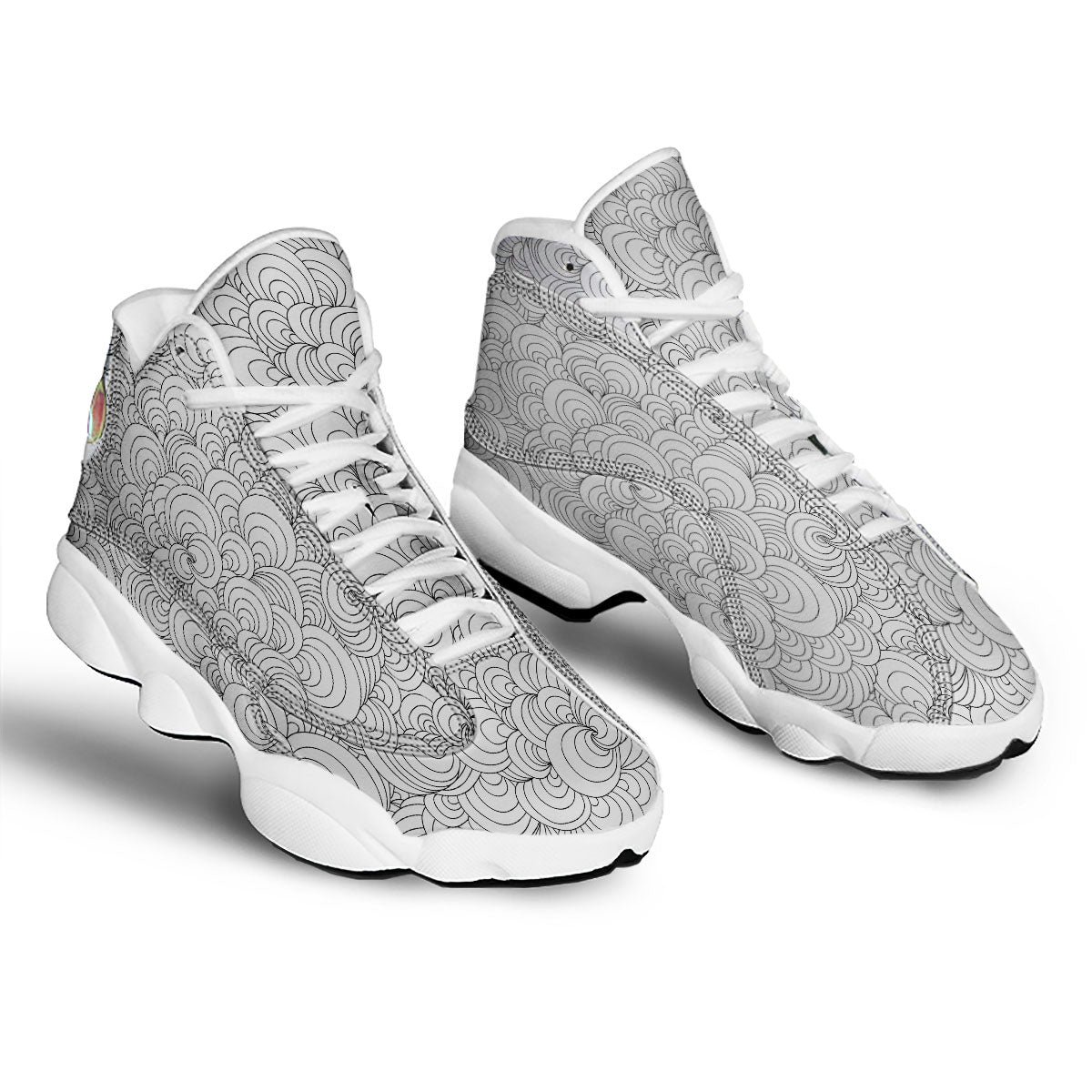 Zentangle White And Black Print Pattern White Basketball Shoes-grizzshop
