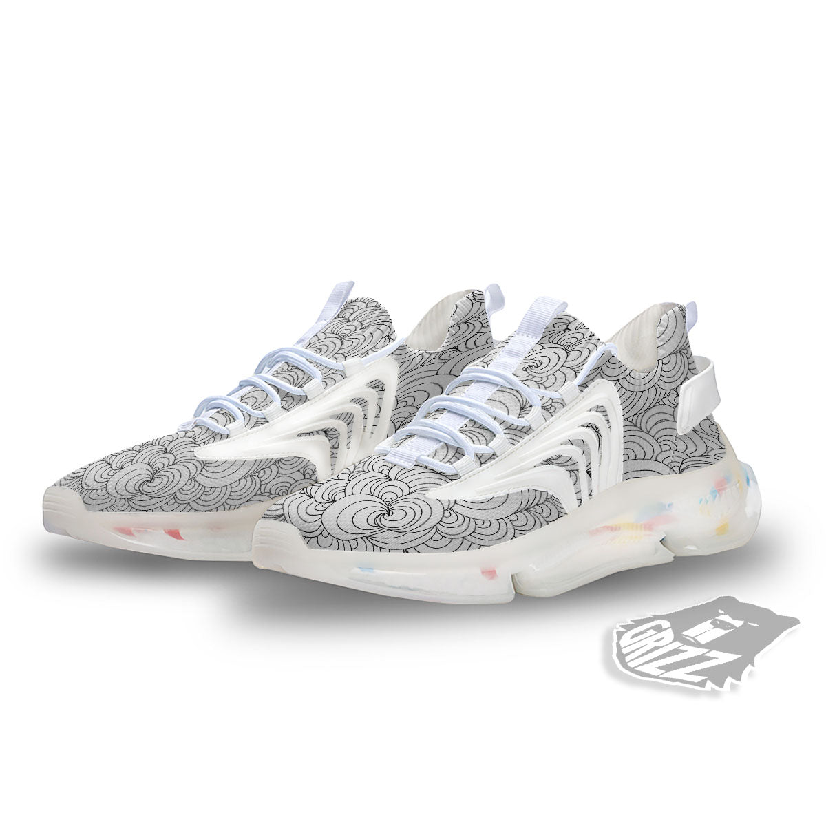 Zentangle White And Black Print Pattern White Gym Shoes-grizzshop
