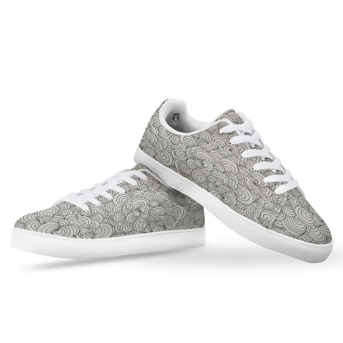 Zentangle White And Black Print Pattern White Low Top Sneakers-grizzshop