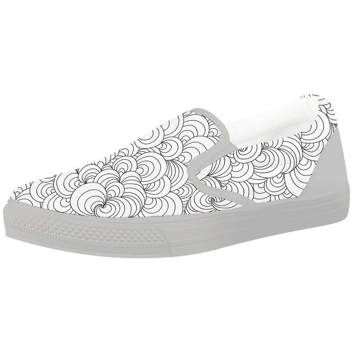 Zentangle White And Black Print Pattern White Slip On Shoes-grizzshop