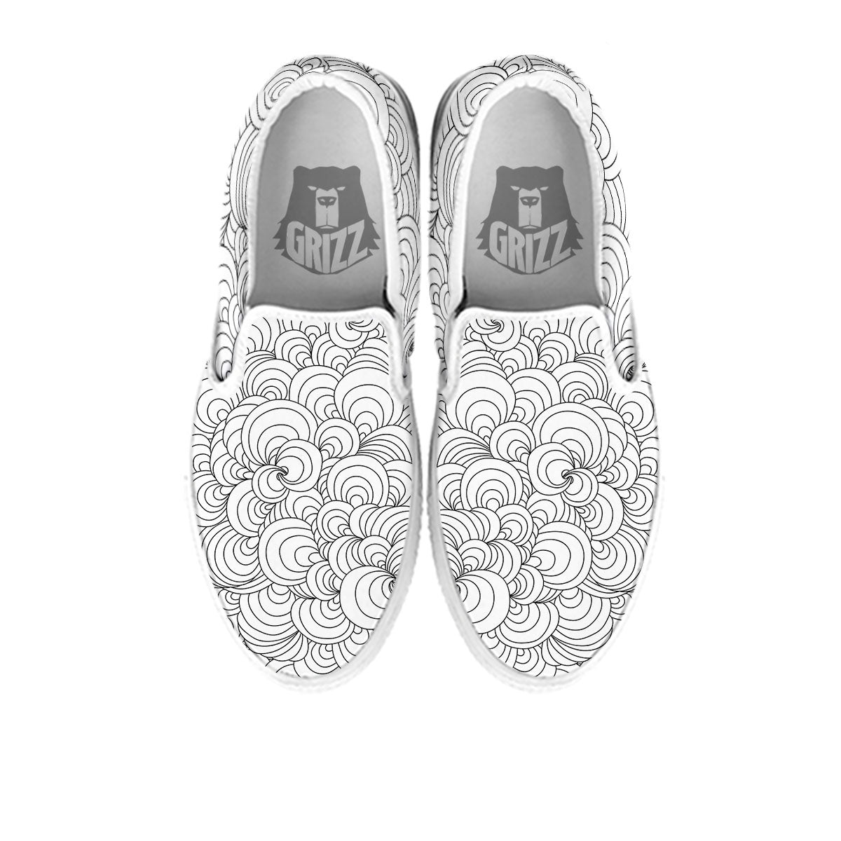 Zentangle White And Black Print Pattern White Slip On Shoes-grizzshop