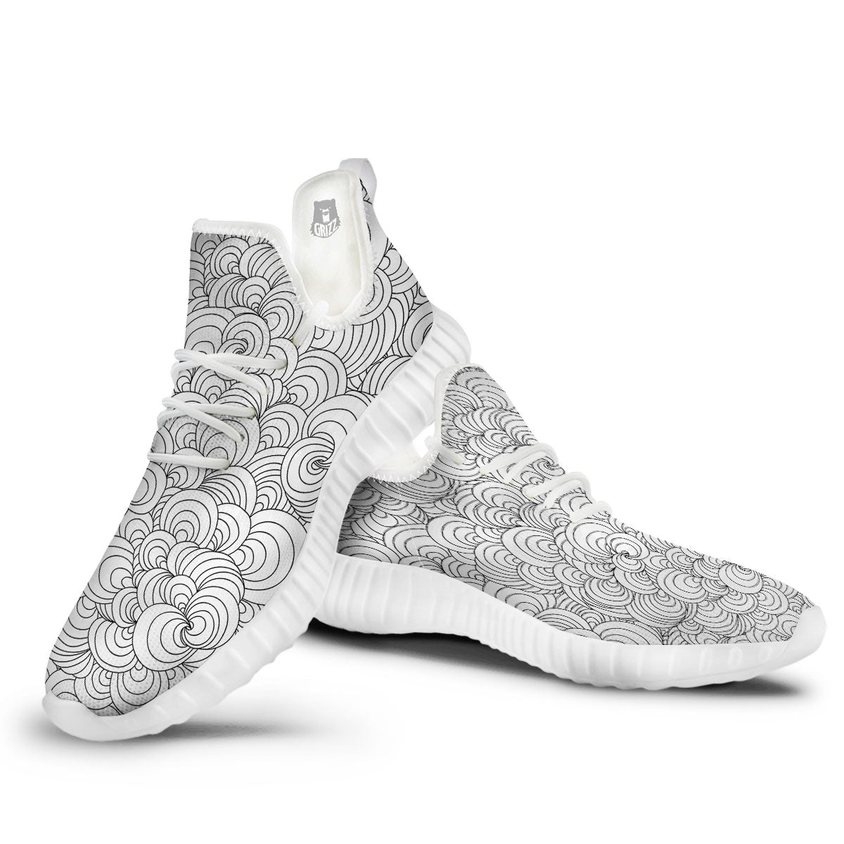 Zentangle White And Black Print Pattern White Walking Shoes-grizzshop