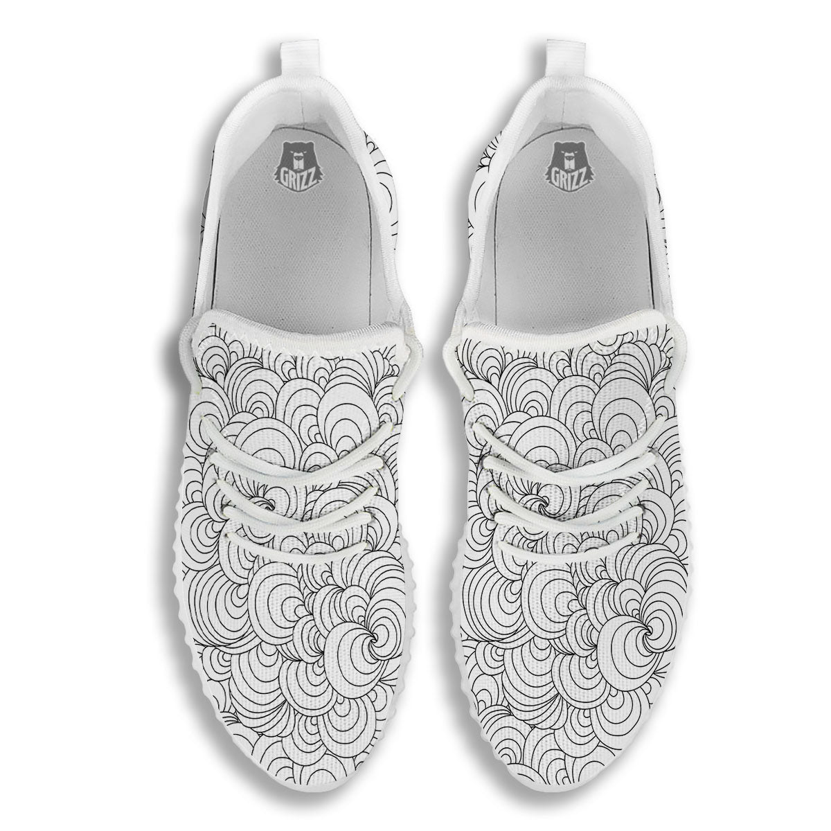 Zentangle White And Black Print Pattern White Walking Shoes-grizzshop
