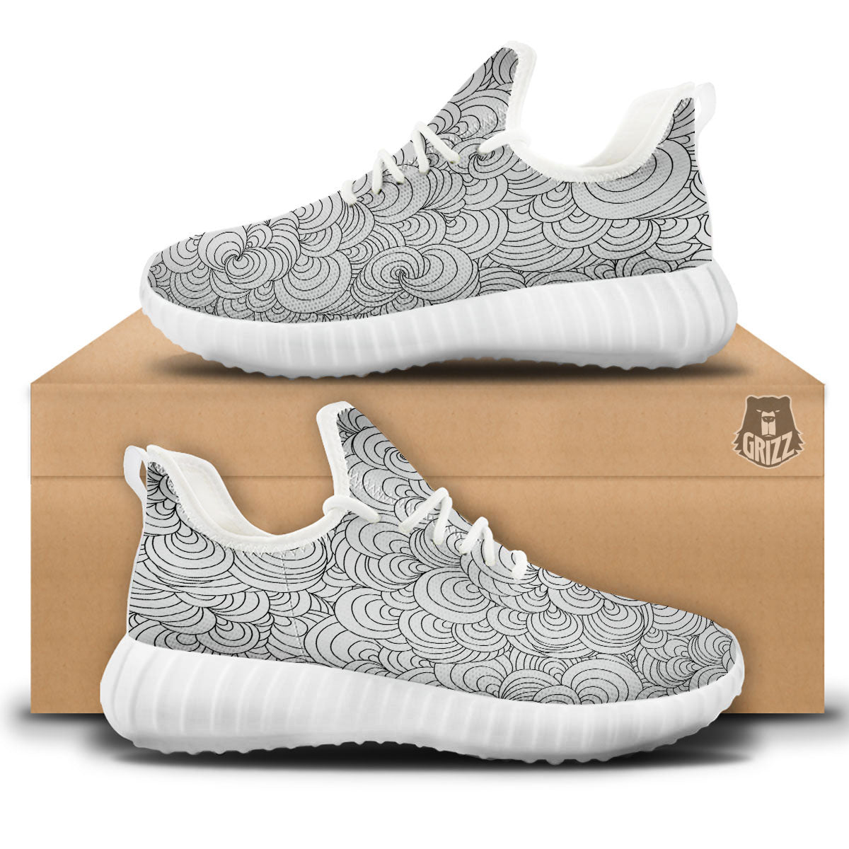 Zentangle White And Black Print Pattern White Walking Shoes-grizzshop