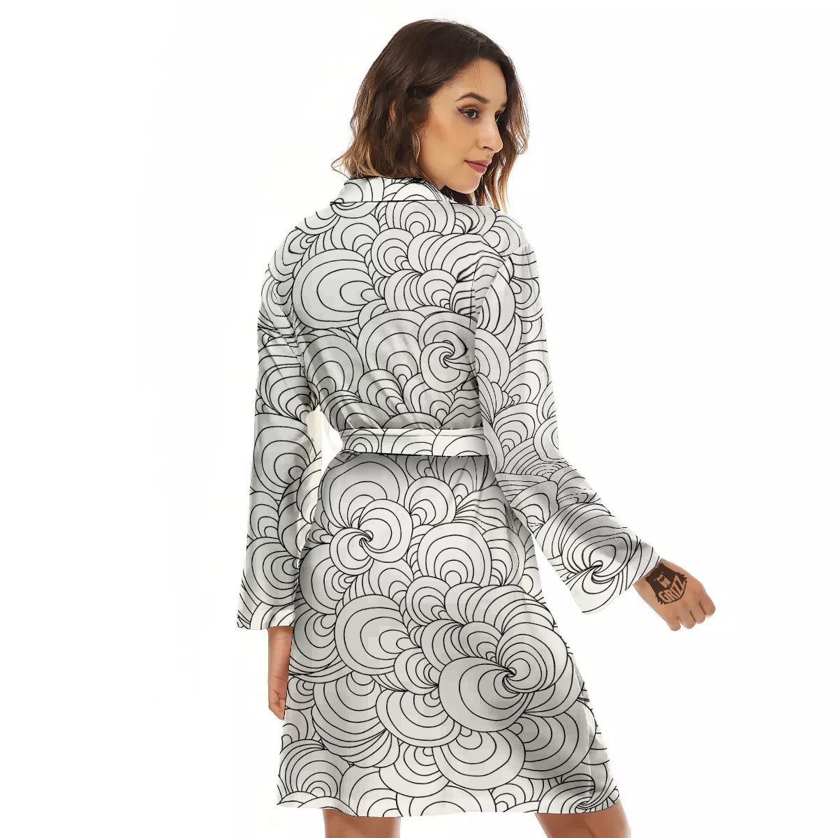 Zentangle White And Black Print Pattern Women's Robe-grizzshop