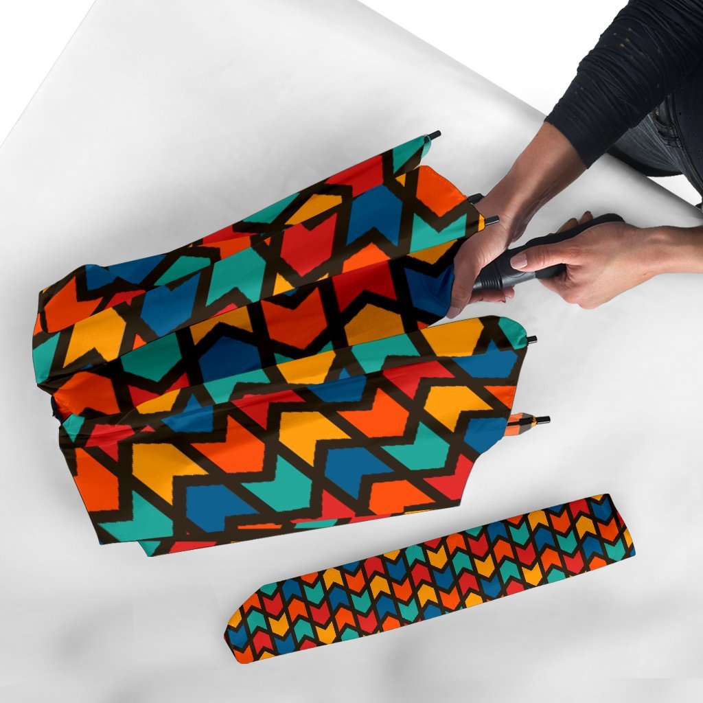 Zig Zag Colorful Pattern Print Automatic Foldable Umbrella-grizzshop