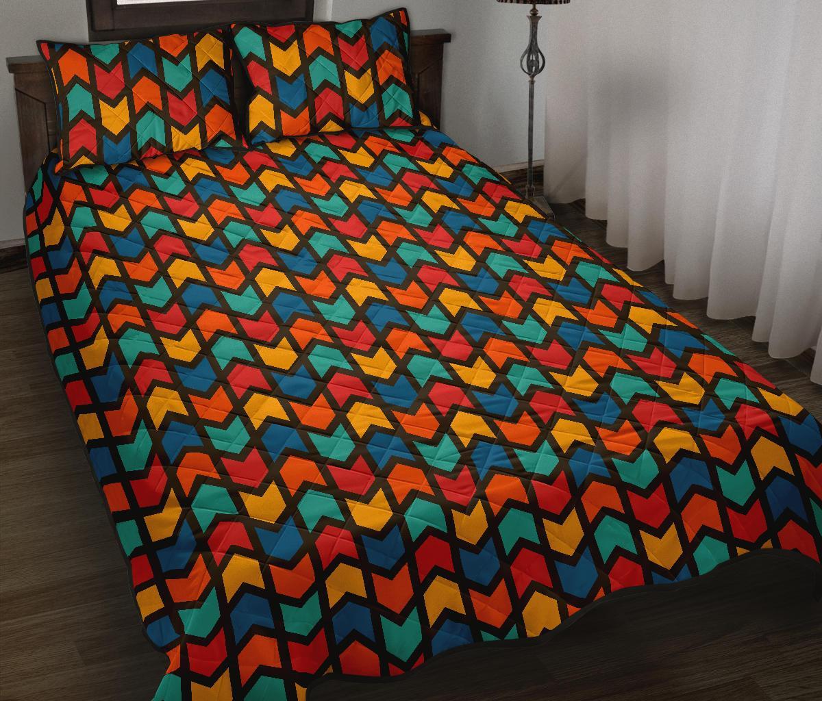Zig Zag Colorful Pattern Print Bed Set Quilt-grizzshop