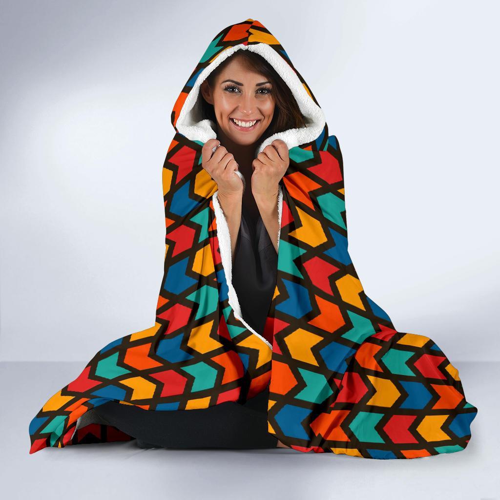 Zig Zag Colorful Pattern Print Hooded Blanket-grizzshop