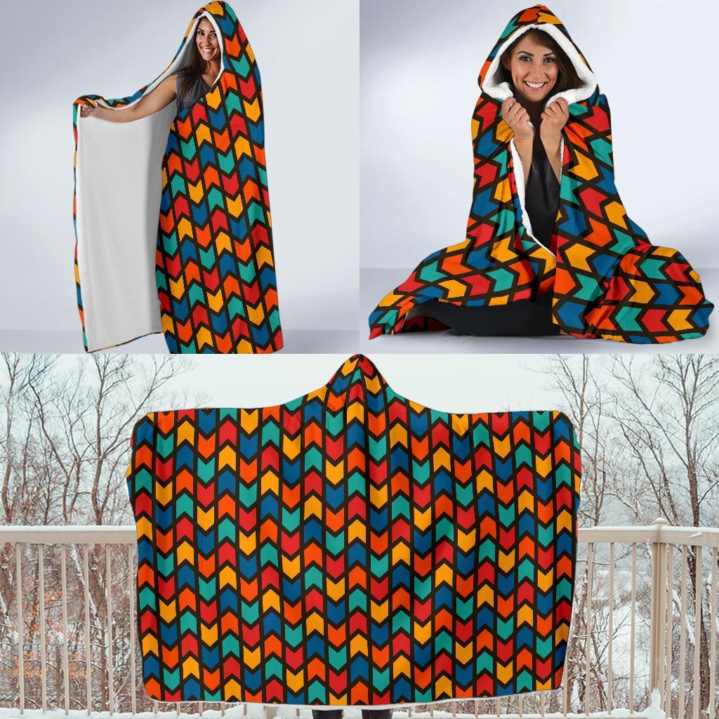 Zig Zag Colorful Pattern Print Hooded Blanket-grizzshop