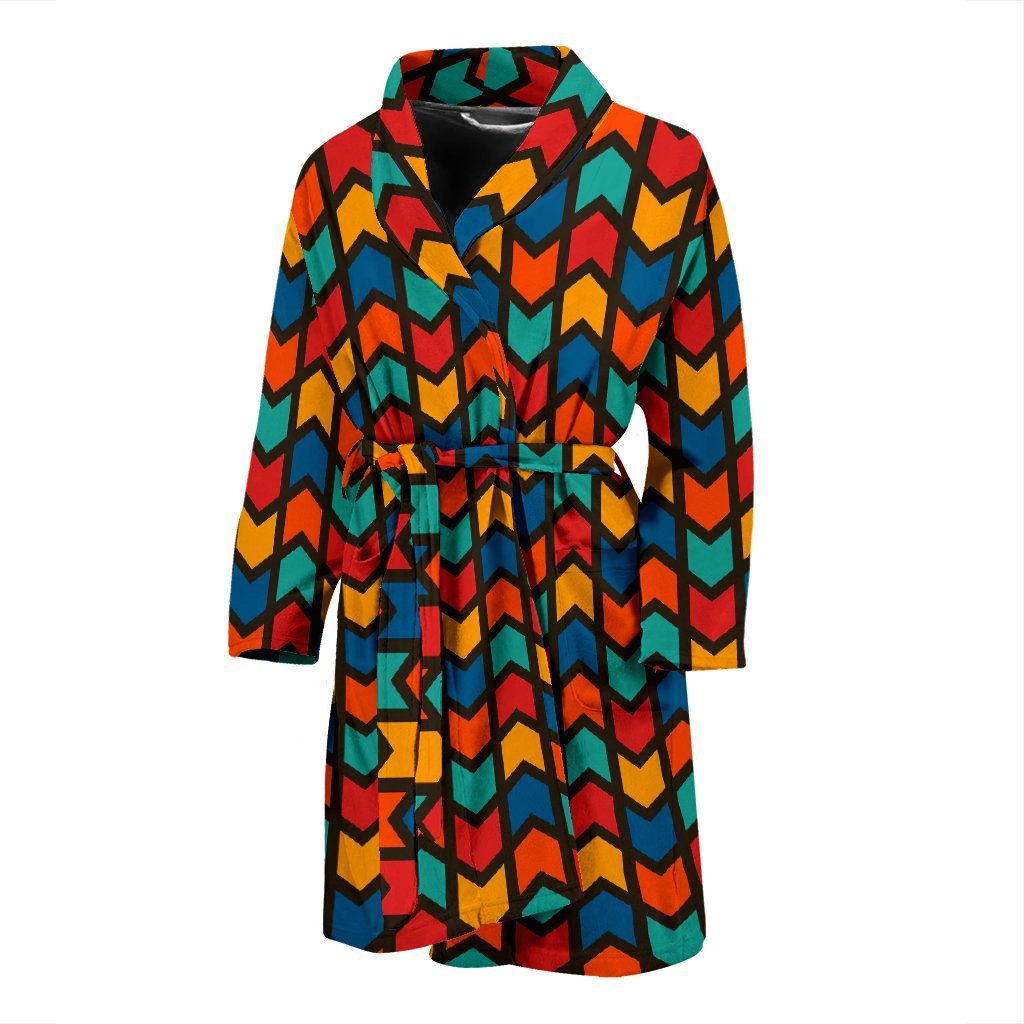 Zig Zag Colorful Pattern Print Men Long Robe-grizzshop
