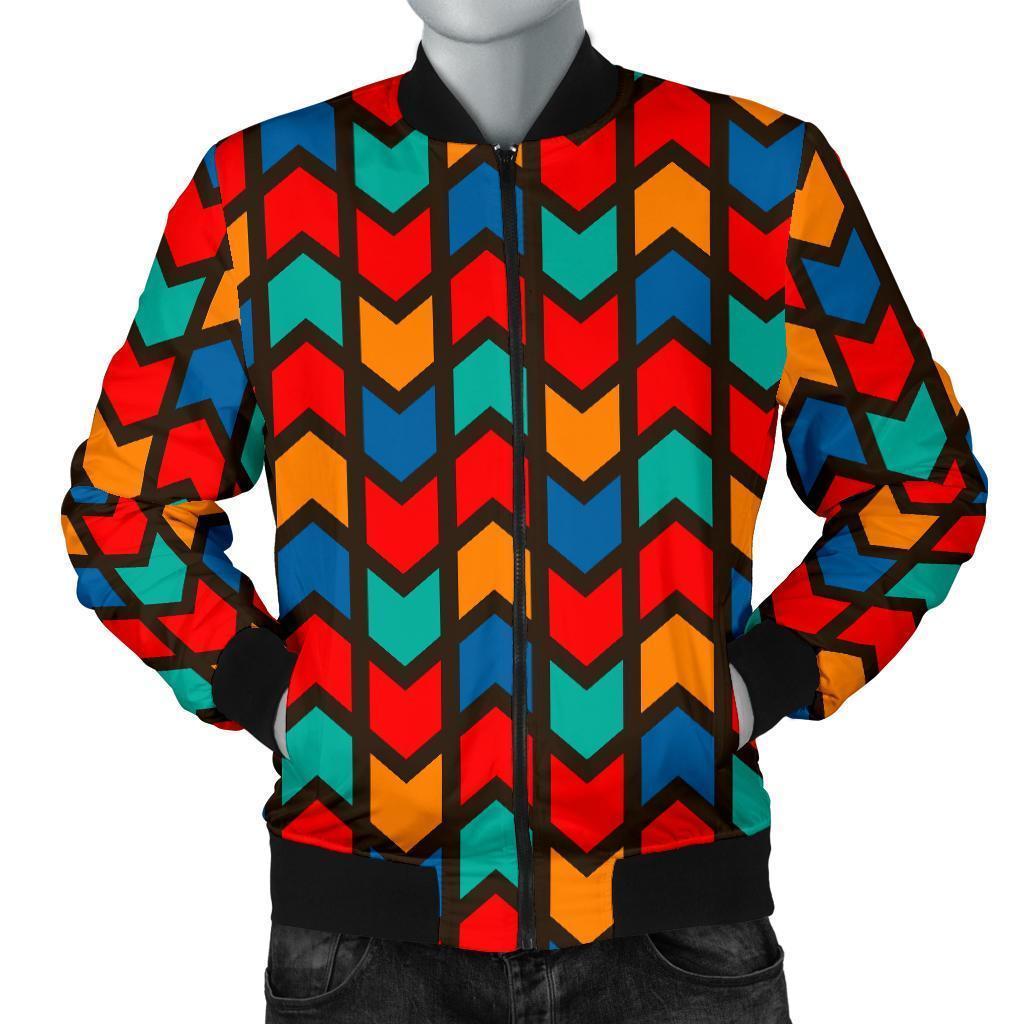 Zig Zag Colorful Pattern Print Men's Bomber Jacket-grizzshop