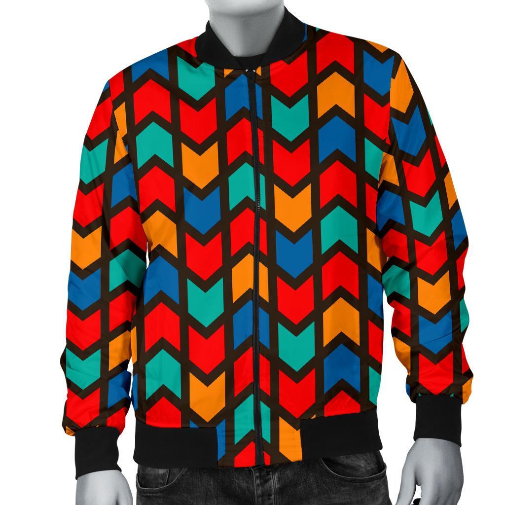 Zig Zag Colorful Pattern Print Men's Bomber Jacket-grizzshop