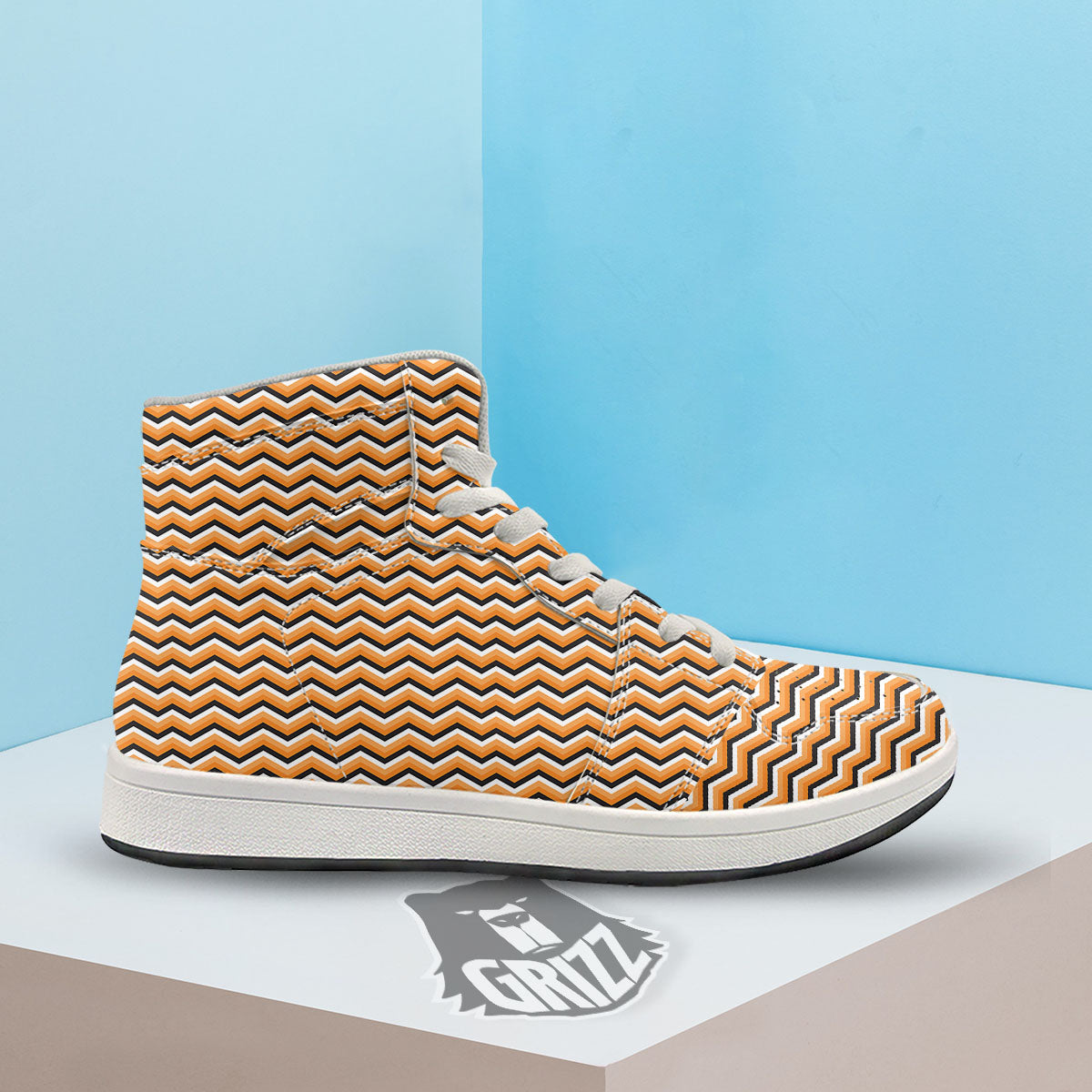 Zig Zag Halloween Print Pattern High Top Sneakers-grizzshop