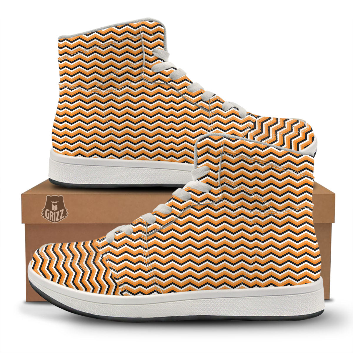 Zig Zag Halloween Print Pattern High Top Sneakers-grizzshop