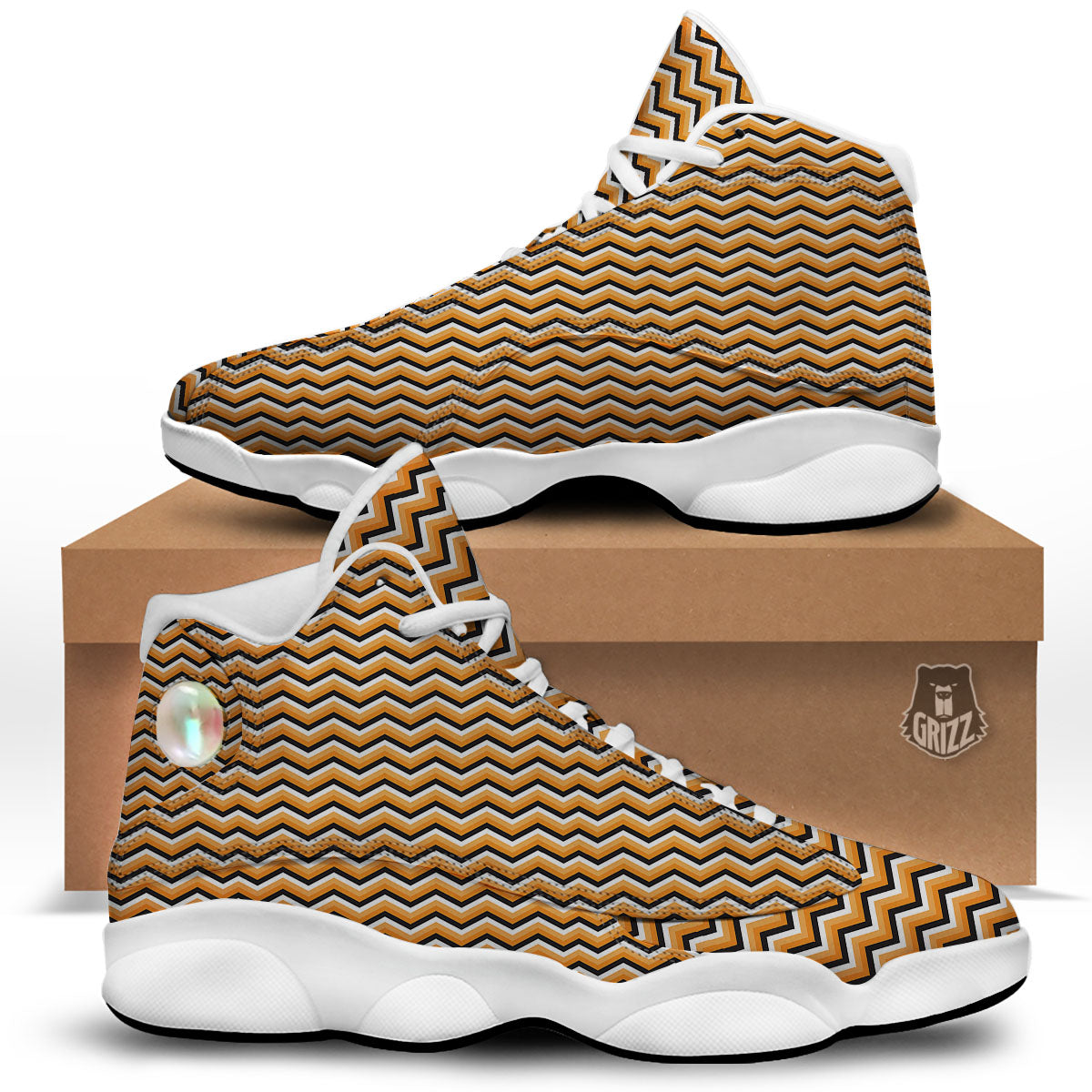 Zig Zag Halloween Print Pattern White Basketball Shoes-grizzshop