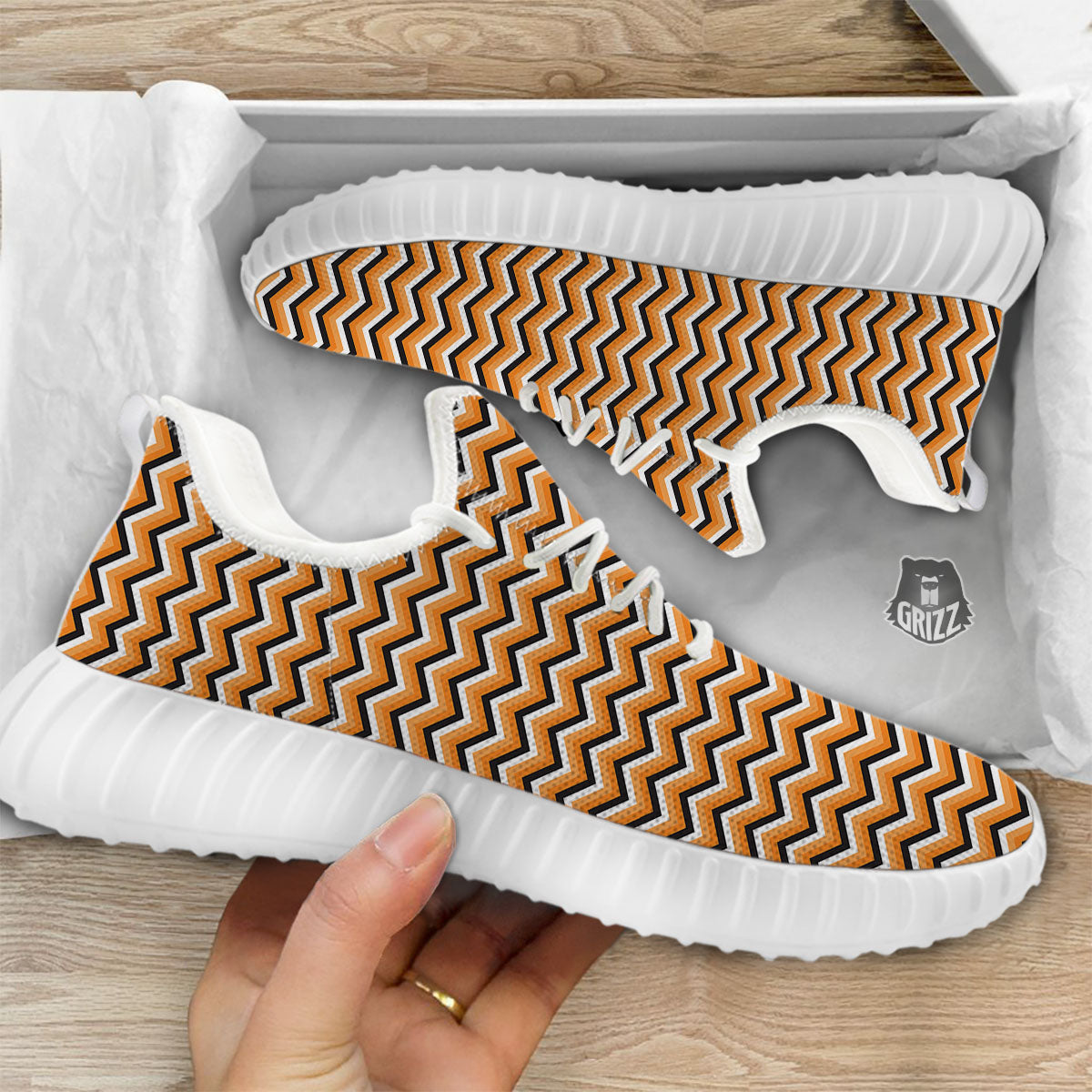 Zig Zag Halloween Print Pattern White Walking Shoes-grizzshop