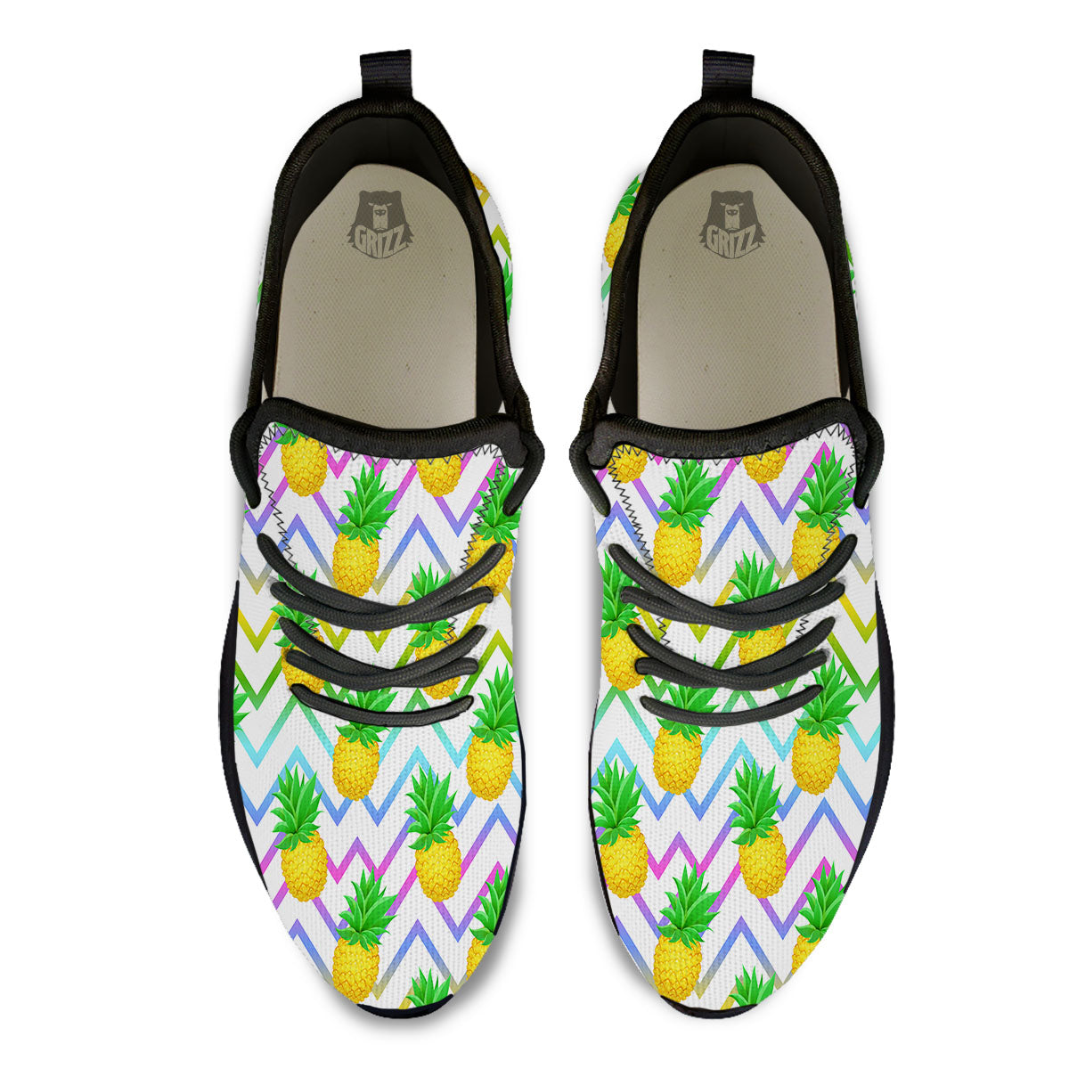 Zig Zag Neon Pineapple Print Pattern Black Athletic Shoes-grizzshop