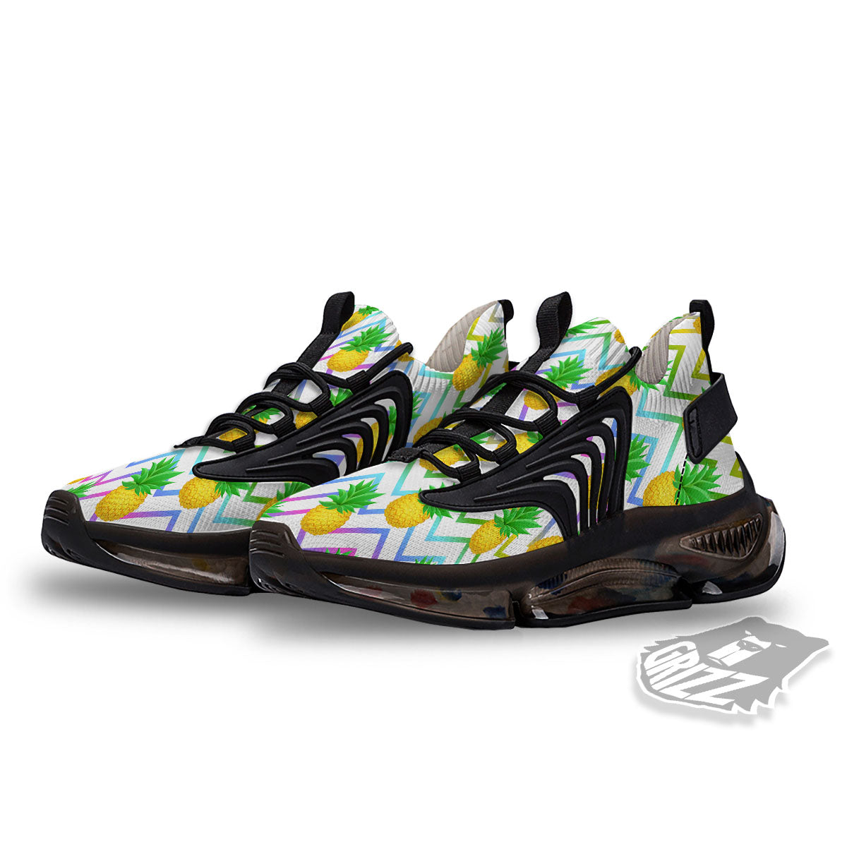 Zig Zag Neon Pineapple Print Pattern Black Gym Shoes-grizzshop