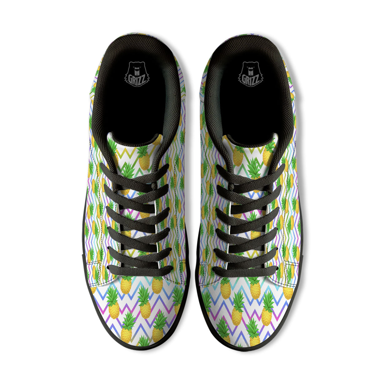 Zig Zag Neon Pineapple Print Pattern Black Low Top Sneakers-grizzshop