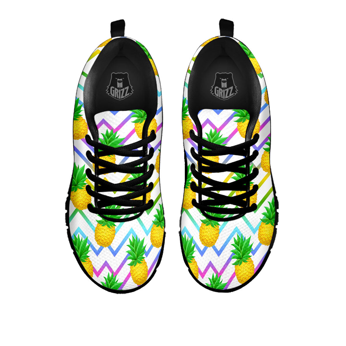 Zig Zag Neon Pineapple Print Pattern Black Sneaker-grizzshop