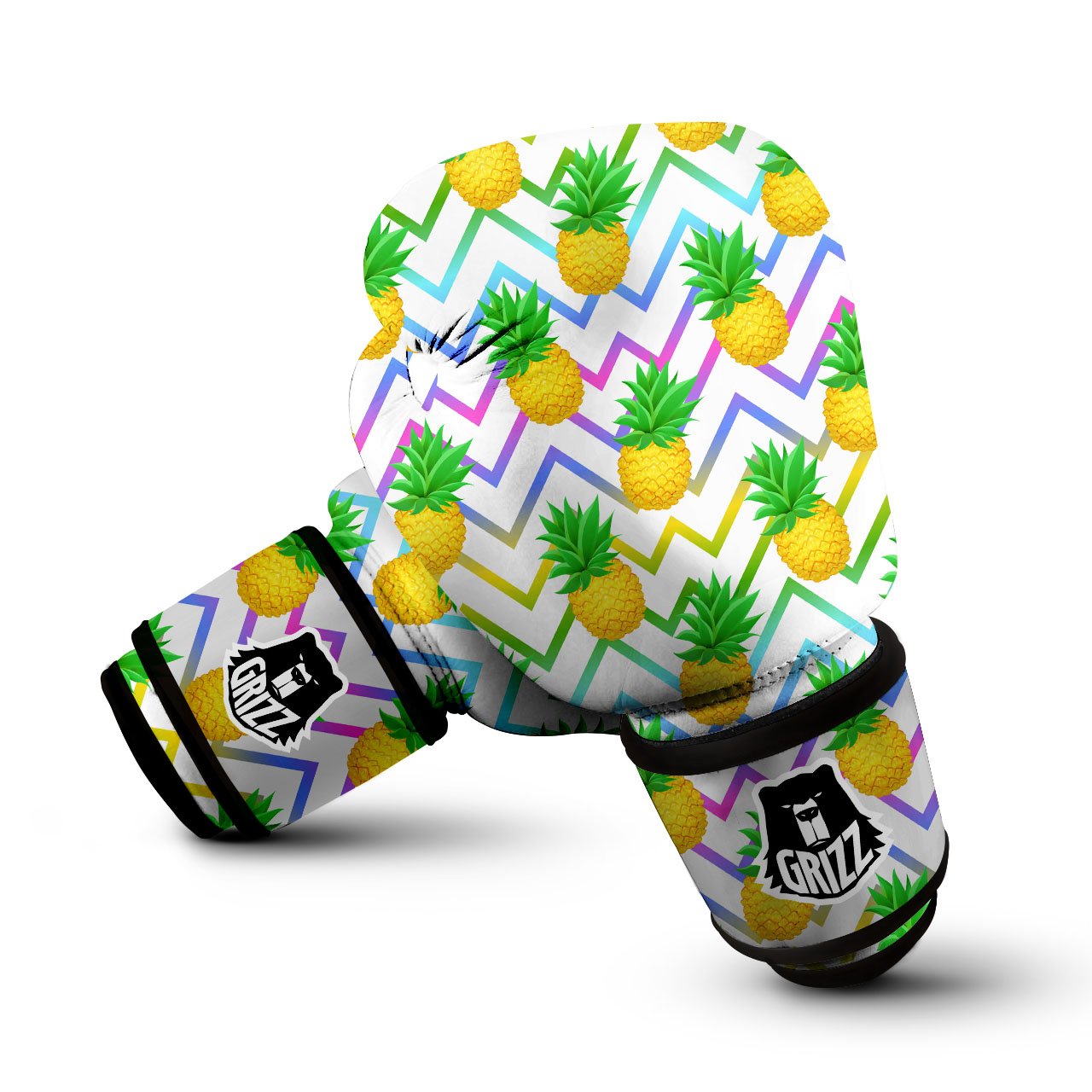 Zig Zag Neon Pineapple Print Pattern Boxing Gloves-grizzshop