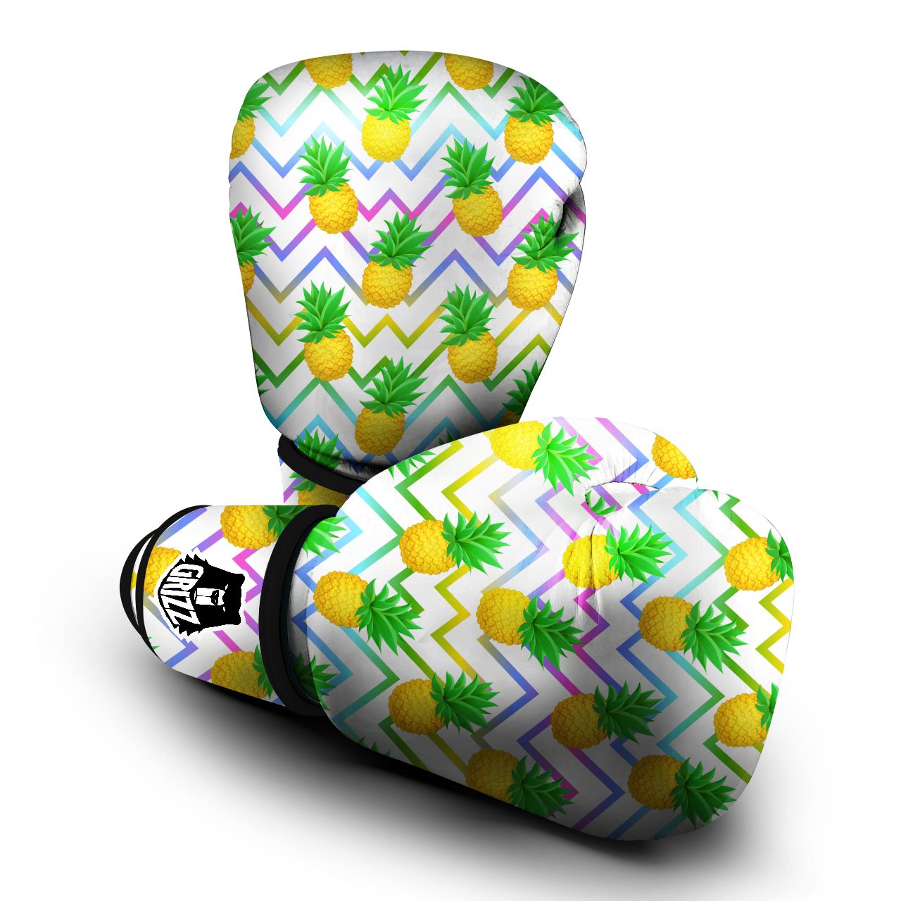 Zig Zag Neon Pineapple Print Pattern Boxing Gloves-grizzshop