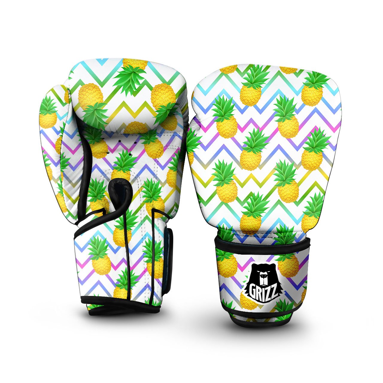Zig Zag Neon Pineapple Print Pattern Boxing Gloves-grizzshop