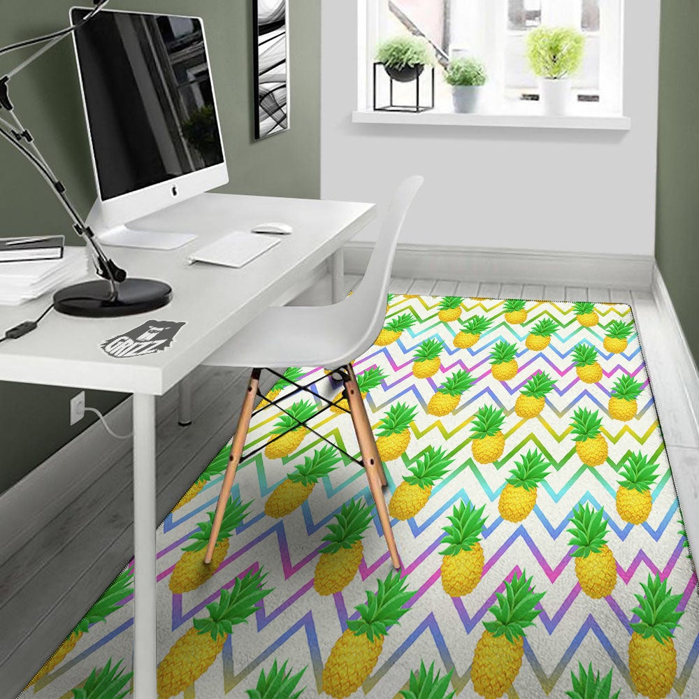 Zig Zag Neon Pineapple Print Pattern Floor Mat-grizzshop