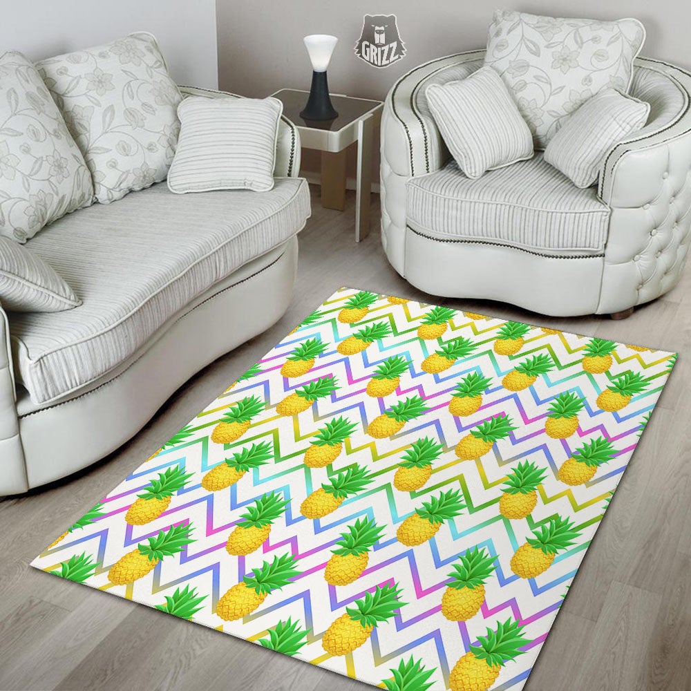 Zig Zag Neon Pineapple Print Pattern Floor Mat-grizzshop