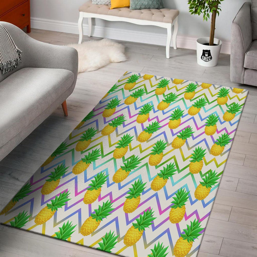 Zig Zag Neon Pineapple Print Pattern Floor Mat-grizzshop