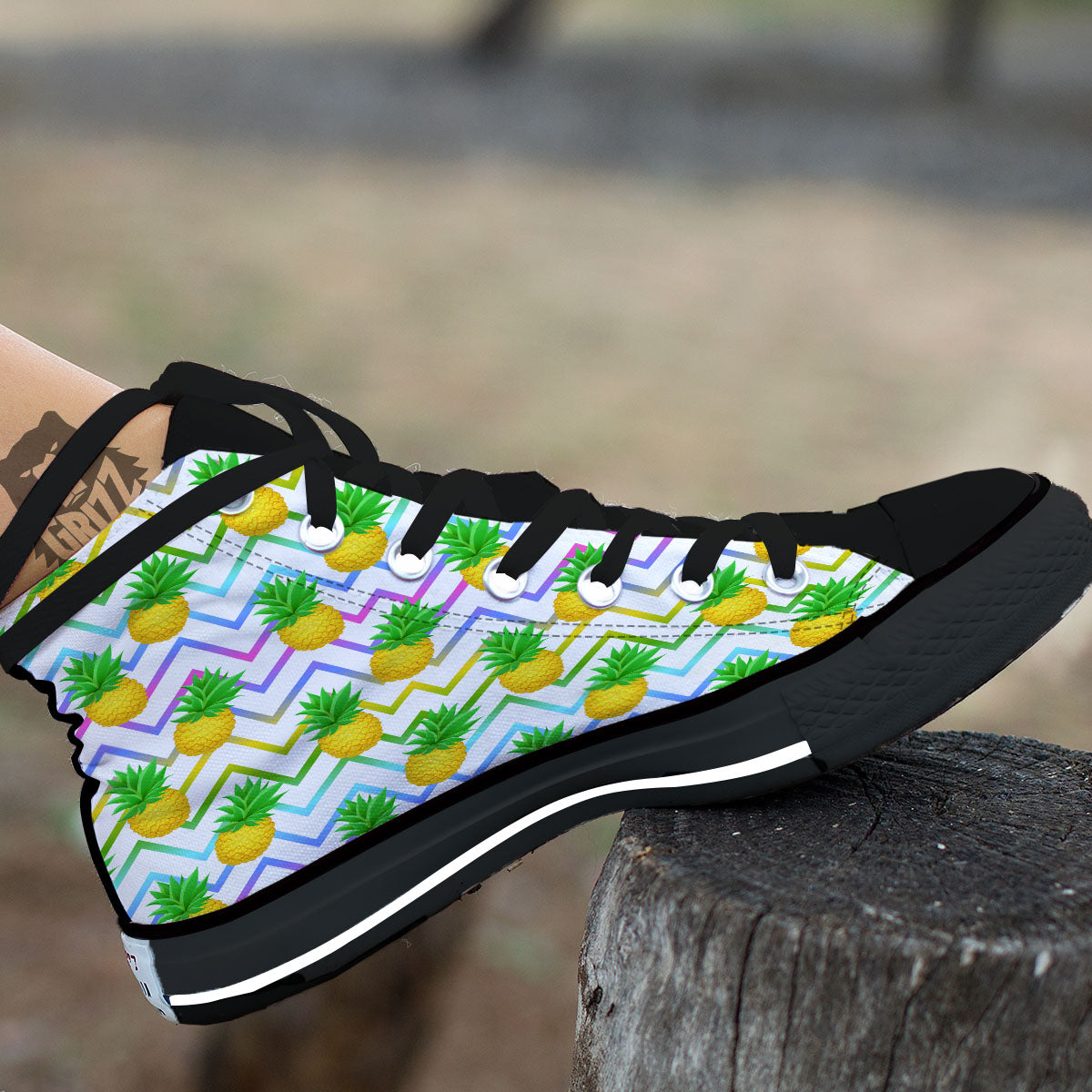 Zig Zag Neon Pineapple Print Pattern High Top Shoes-grizzshop