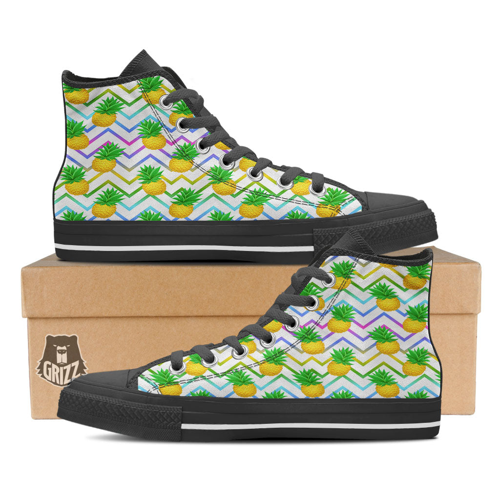 Zig Zag Neon Pineapple Print Pattern High Top Shoes-grizzshop