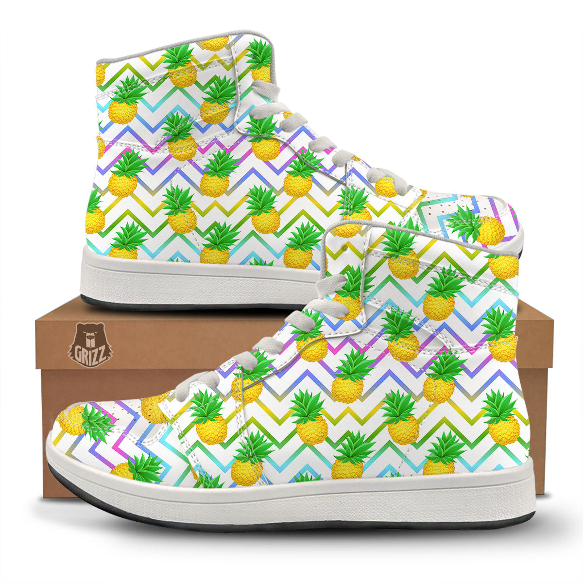 Zig Zag Neon Pineapple Print Pattern High Top Sneakers-grizzshop