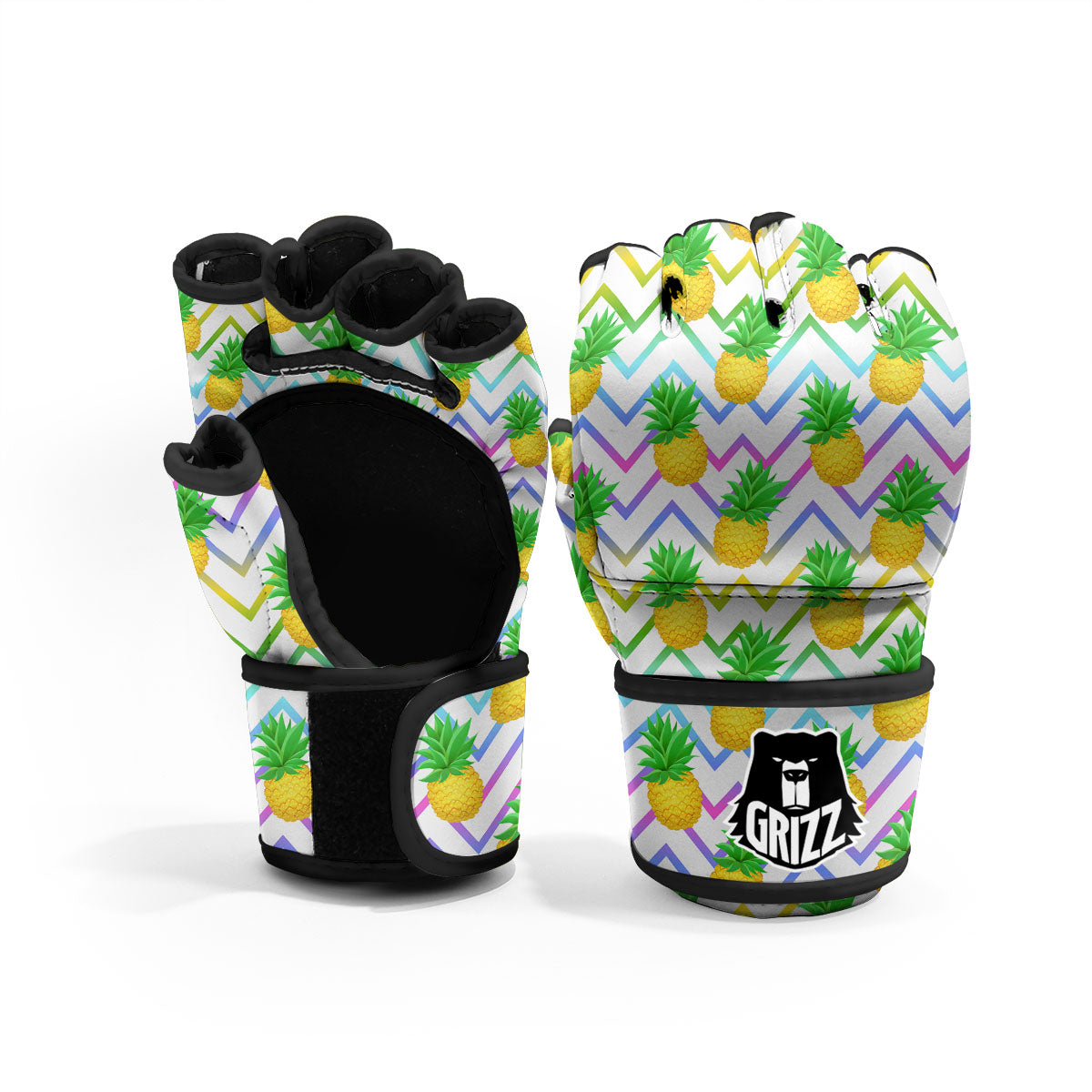 Zig Zag Neon Pineapple Print Pattern MMA Gloves-grizzshop
