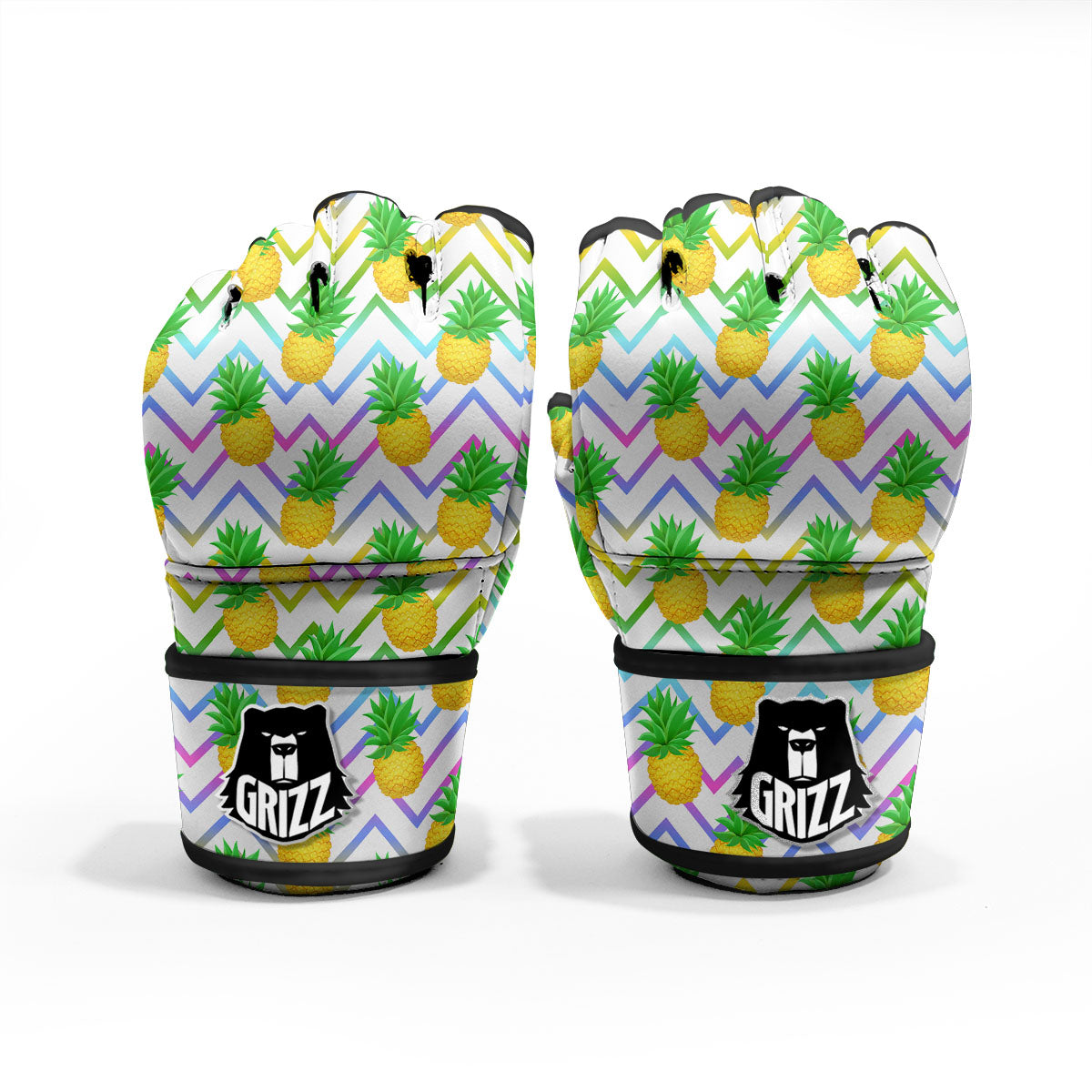 Zig Zag Neon Pineapple Print Pattern MMA Gloves-grizzshop