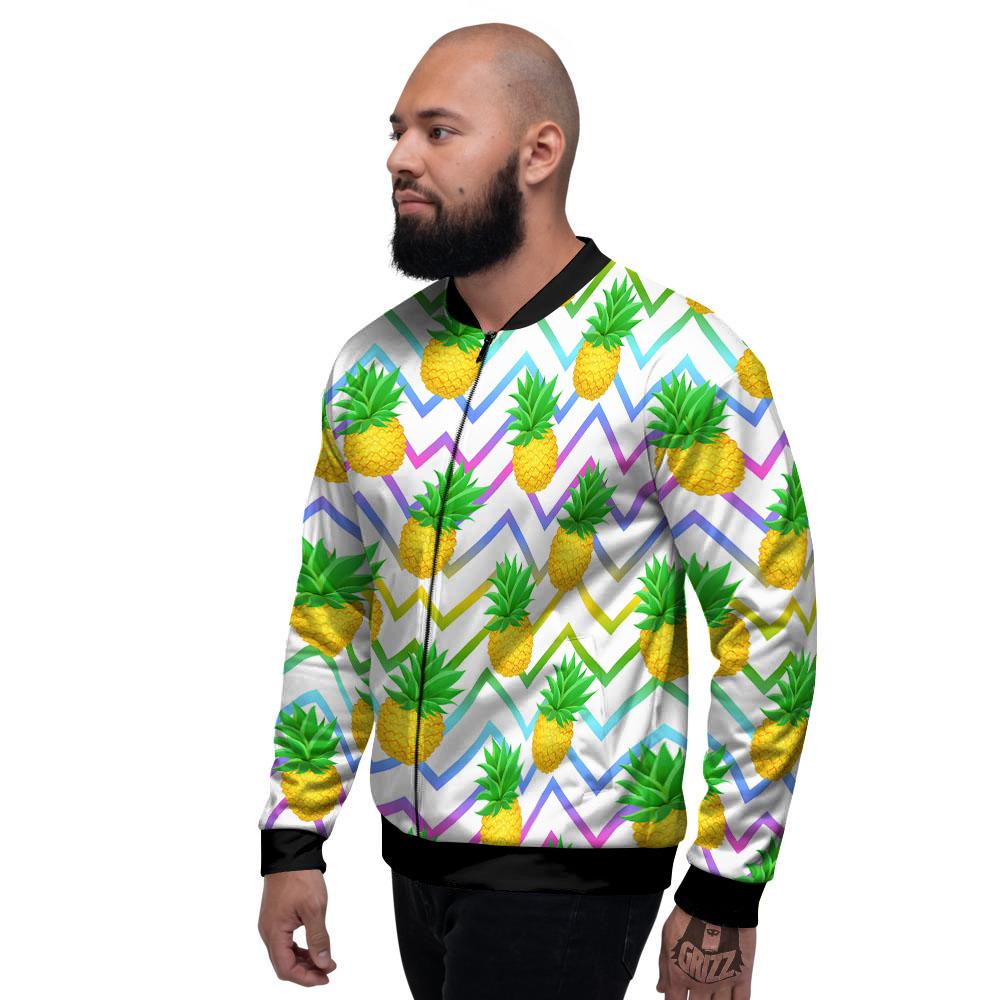Zig Zag Neon Pineapple Print Pattern Men's Bomber Jacket-grizzshop
